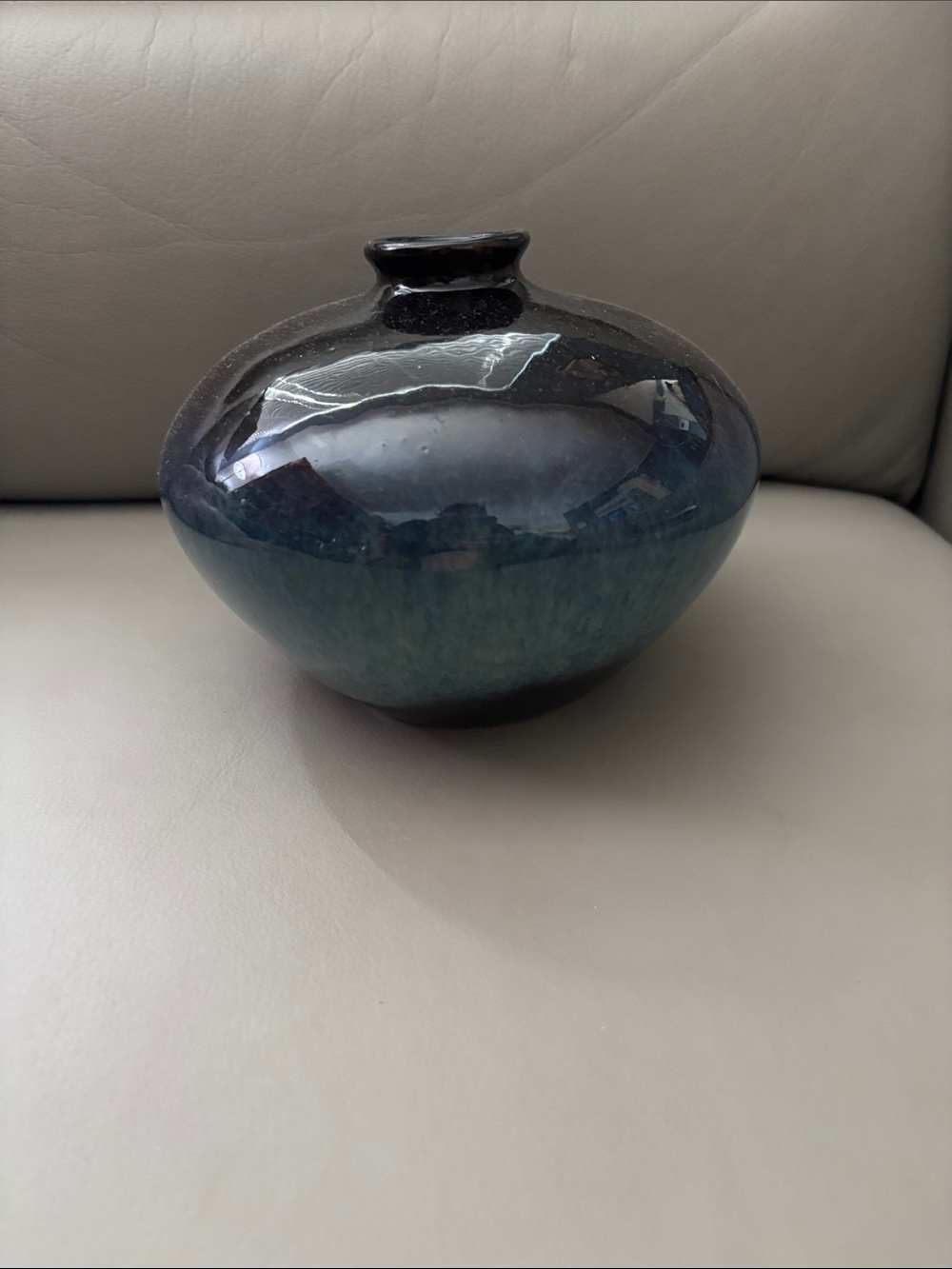 Source Unknown Glossy Blue and Black Ceramic Vase